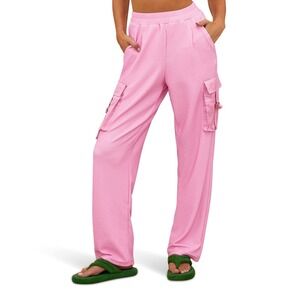 Beach Riot Range Cargo Pants Sz S Pink Wide Leg Pull On Flowy Gauze Lined